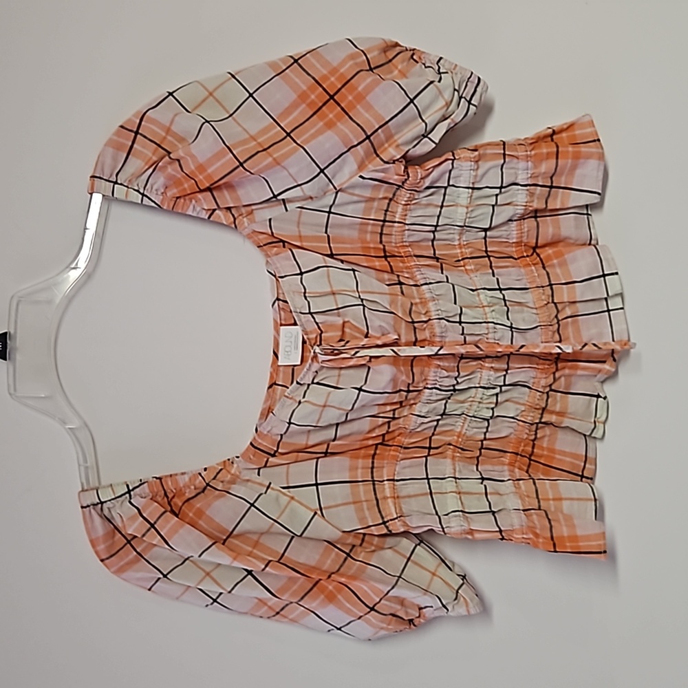 Abound Peach Plaid Smocked Crop Top